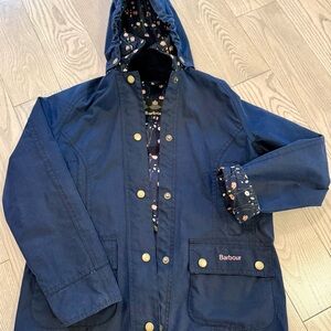 Barbour Kids Blue Raincoat with Floral Lining